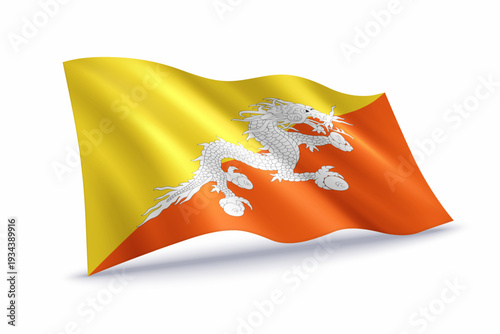 Bhutan Waving Flag Isolated on White