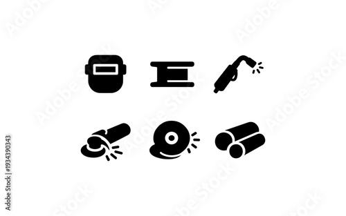 Collection of welding and metalworking tools icons for industrial applications