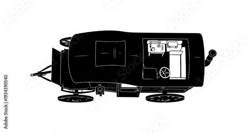 Top-down view of a camper trailer