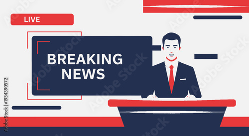 Breaking News Anchor, Live Report, TV Studio Background, News Broadcast