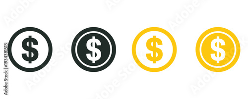 Set of modern dollar sign icons in different colors