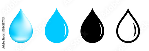 Water drop icons set, Blue Liquid, Solid and Outline Rain droplets Vector Symbols illustration
