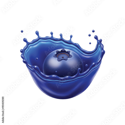 A 3D render of a blue sphere with a gear on top, surrounded by splashing water droplets on a white background. Perfect for technology, engineering, and industrial concepts.