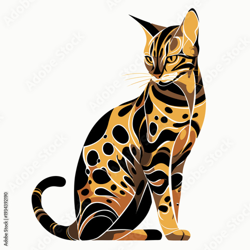 bengal cat wild tattoo style vector icon isolated on white background