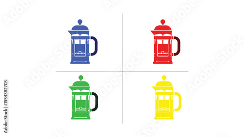 Four stylized thermos bottles in different colors arranged in pairs