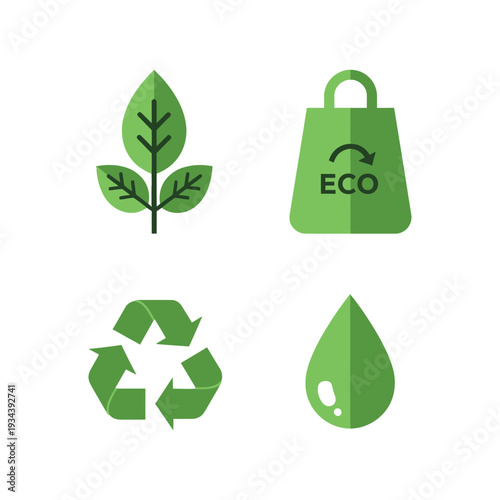 Eco friendly icons with leaf bag.