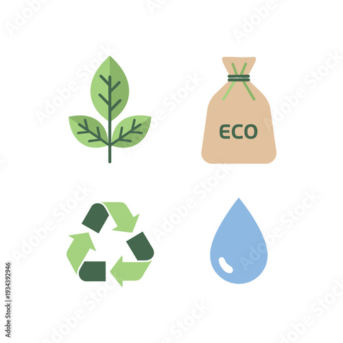 Eco friendly icons with leaf bag.