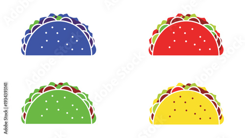 Colorful and creative representations of tacos with different fillings and toppings