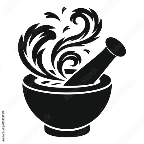 Monochrome Minimalist Mortar and Pestle Illustration isolated on White Background