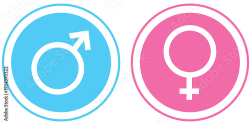 Gender sign for man and woman in circular frame with blue and pink color isolated on white background