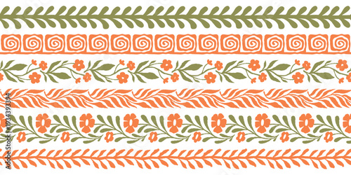 Vector summer seamless pattern in simple wavy and groovy naive style, flowers and plants, floral botanic hand drawn design backgrounds and prints,  modern art prints, surface design