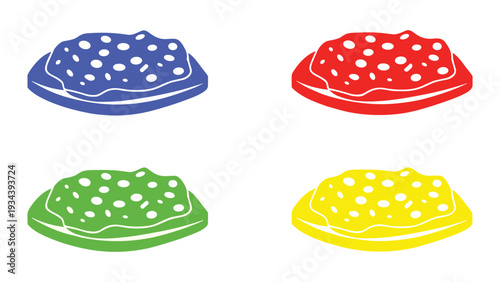 Four colorful textured cushions displayed in a grid pattern.