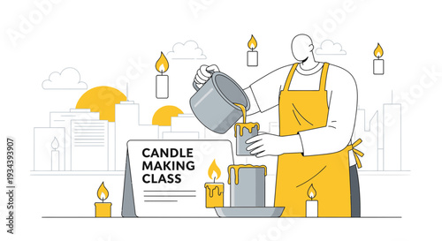 Candle Making Class Illustration: Pouring Wax, Crafting, Hobby, DIY, Workshop