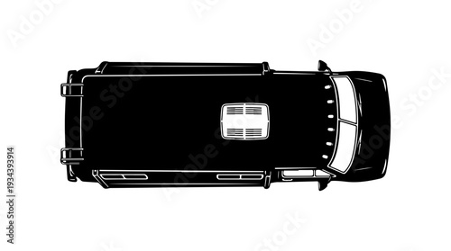 Overhead view, black car, vehicle silhouette, automotive illustration
