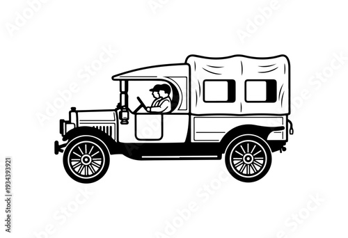 Vintage car, antique vehicle, classic automobile, transport icon