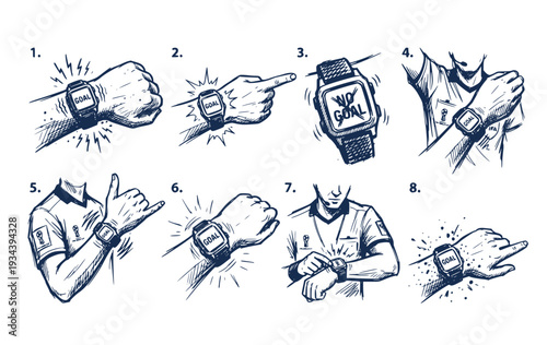Goal Line Tech Watch Buzzing Referee Wrist World Cup Soccer Championship Technology System Officiating Equipment Vector Set