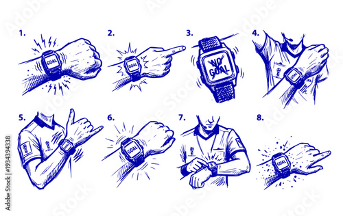 Goal Line Tech Watch Buzzing Referee Wrist World Cup Soccer Championship Technology System Officiating Equipment Vector Set