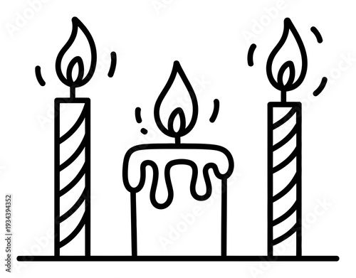 Birthday Candles Simple Line Art Vector Illustration