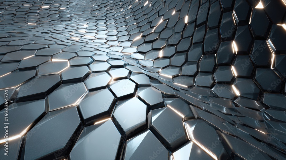 Obraz premium Futuristic hexagonal pattern with glowing light lines