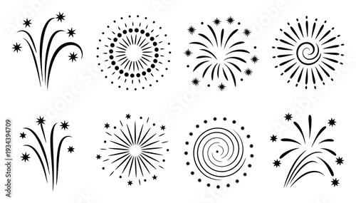 Fireworks Silhouette Set Vector Illustration
