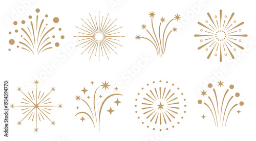 Gold Fireworks Vector Illustration Set