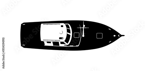 Black boat, speedboat, yacht, vector illustration, overhead view