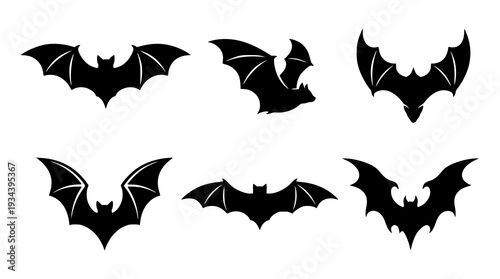 Bat Icons Flying Bat Silhouettes Halloween Vector Set