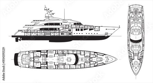 Speed Boat Blueprint – Luxury Motorboat Engineering CAD Technical Drawing