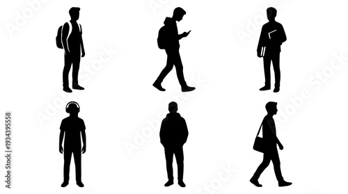 Man Silhouettes – Standing, Walking and Backpack Student Vector Set