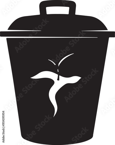 Black trash can with a white bird escaping upwards