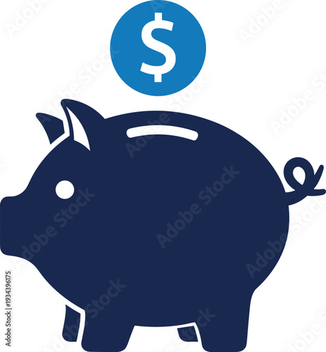 Piggy Bank Silhouette with Dollar Coin Icon Representing Personal Savings Financial Planning Investment Strategy Wealth Management Retirement Fund and Money Growth Banking Concept