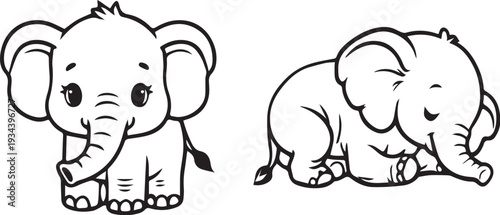 Cute Elephant Coloring Page for Kids – Baby Elephant Black and White Line Art