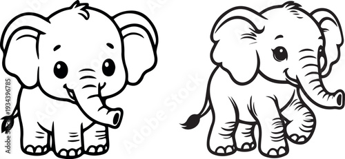 Cute Elephant Coloring Page for Kids – Baby Elephant Black and White Line Art