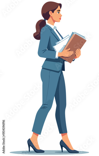 donna vestito giacca e cravatta con documenti in mano assistente ufficio segretario del lavoro vettoriale