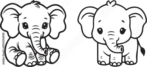 Cute Elephant Coloring Page for Kids – Baby Elephant Black and White Line Art