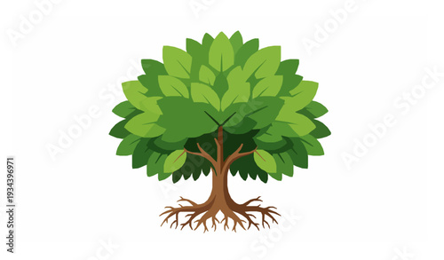 Eco Green Tree with Root System – Environmental Concept Vector Art