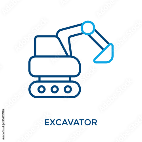 Excavator Icon Outline Color Style. Vector Illustration For Graphic Design