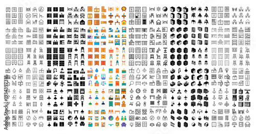 Furniture icons with chair table lamp minimal