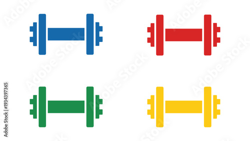 Colorful dumbbell illustrations depicting different barbell weights