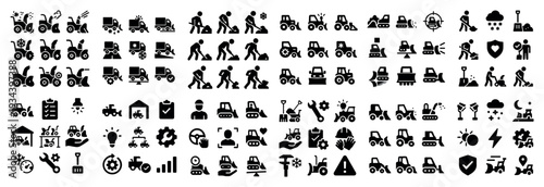 Construction icons with tractor shovel worker bold