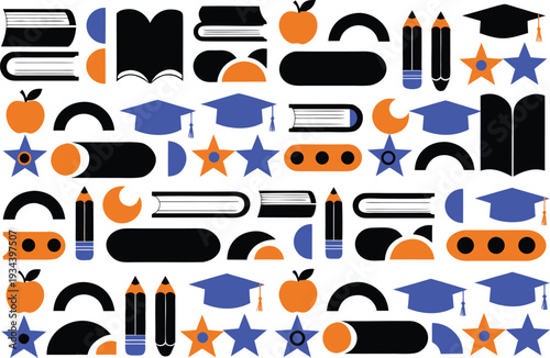 Celebrating academic achievements with colorful graduation and learning icons