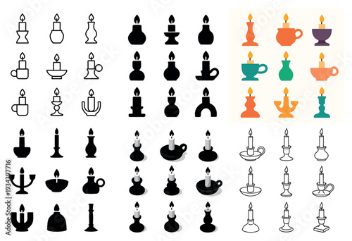 Candle icons with cup and candelabra minimal