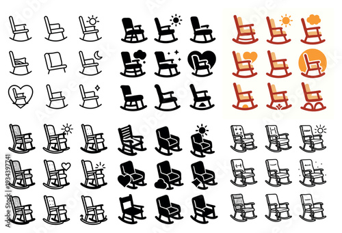 Home icons with rocking chair heart minimal
