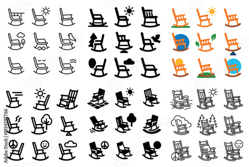 Furniture icons with rocker and sun outline