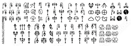 Street icons with lamp post lantern outline