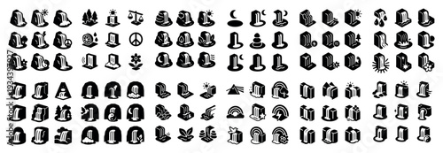 Safety icons with helmet hard hat flat