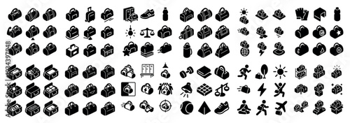 Travel icons with duffel bag sneaker simple