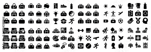 Business icons with briefcase shoe trophy minimal