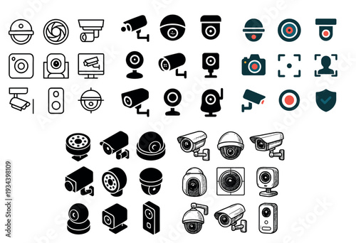Security icons with camera dome bullet surveillance outline