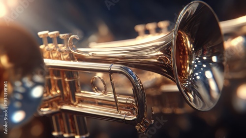 Close-up of Gleaming Polished Brass Trumpet Instruments Showcasing Musical Performance